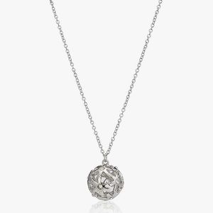 Guess Silver Floral Whimsical Ball Necklace with Crystal Flower Pendant, NWOT